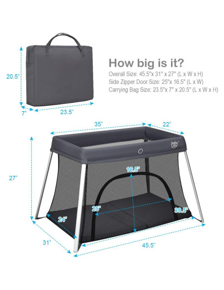 Cuna de Viaje Plegable Baby Joy BB0472SL Gris 2 en 1