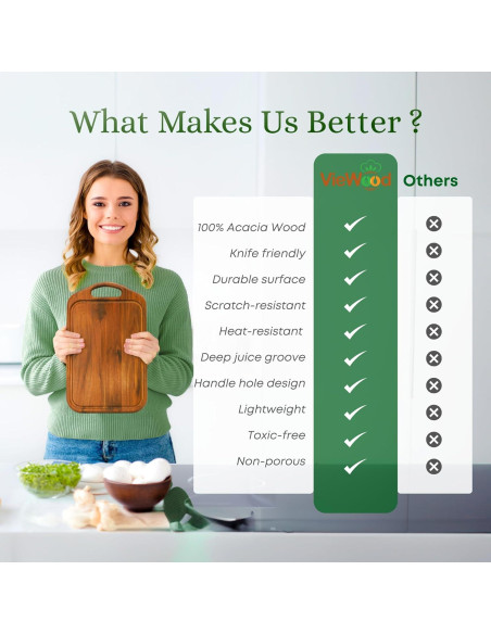 Tabla de Cortar de Madera de Acacia VieWood 33x20 cm Reversible