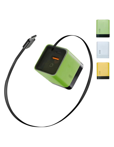 Cargador GaN 3 en 1 80W WESWAY con Cable Retráctil Verde