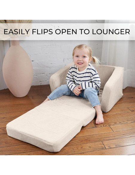 Sofá Plegable para Niños ZICOTO Beige 2 en 1 55.88x41.91 cm