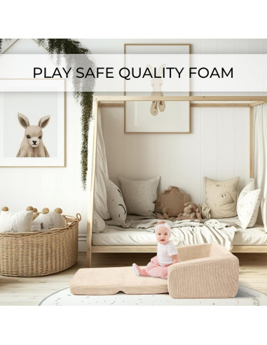 Sofá Plegable para Niños ZICOTO Beige 2 en 1 55.88x41.91 cm