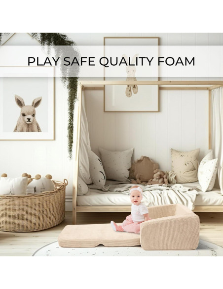 Sofá Plegable para Niños ZICOTO Beige 2 en 1 55.88x41.91 cm