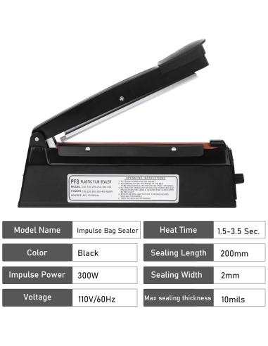 Sellador de Calor Manual WINTOWIN 20 cm para Bolsas PE PP