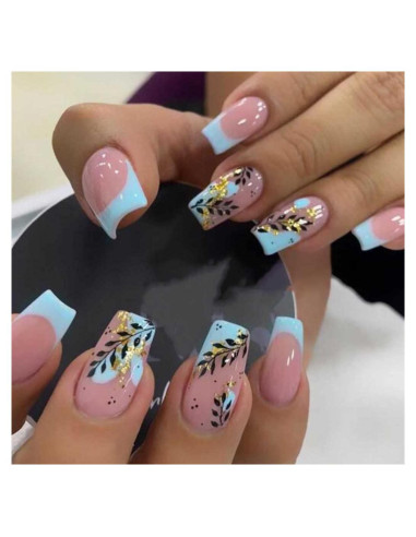 Juego de 24 Uñas Falsas Cuadradas Foccna - Brillantes Azules