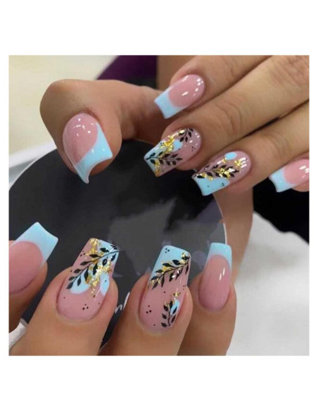 Juego de 24 Uñas Falsas Cuadradas Foccna - Brillantes Azules