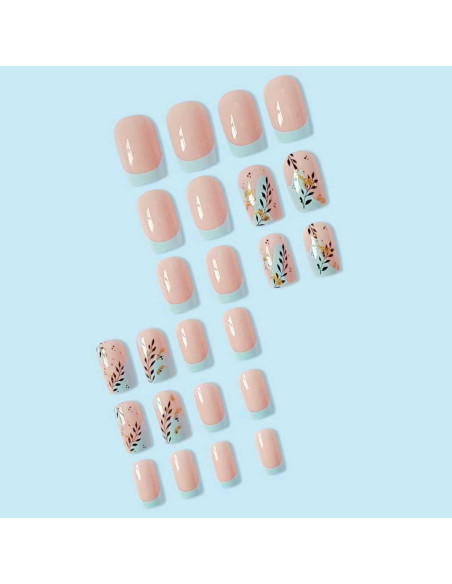 Juego de 24 Uñas Falsas Cuadradas Foccna - Brillantes Azules