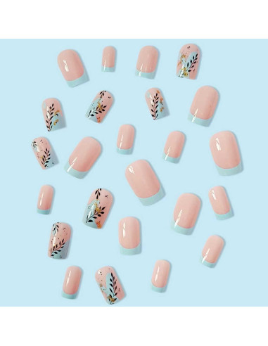 Juego de 24 Uñas Falsas Cuadradas Foccna - Brillantes Azules