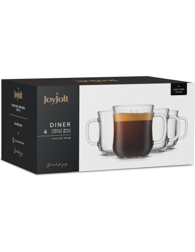 Juego de 4 Tazas de Café de Vidrio JoyJolt 15.5oz Apto Lavavajillas