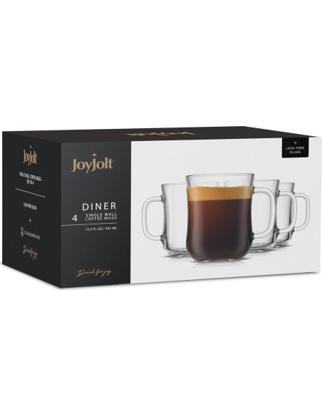 Juego de 4 Tazas de Café de Vidrio JoyJolt 15.5oz Apto Lavavajillas