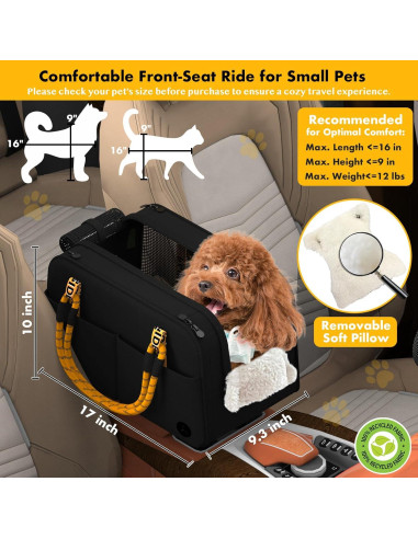 Asiento de Coche Elevado PAWZIDEA para Perros y Gatos hasta 5.44 kg