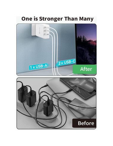 Cargador Rápido Security-01 65W USB-C GaN 3 Puertos