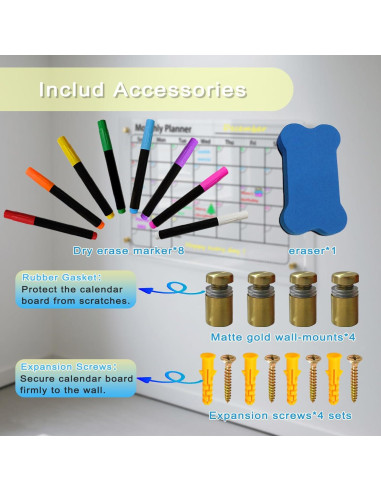 Calendario Acrílico Transparente IJIJIJ 43x33 cm con Marcadores