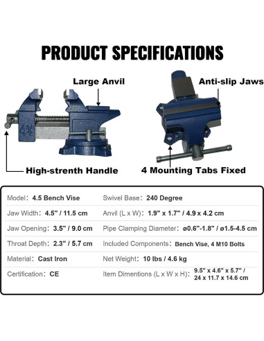 Morsa de Banco PPUMP 11.5 cm Hierro Fundido Azul