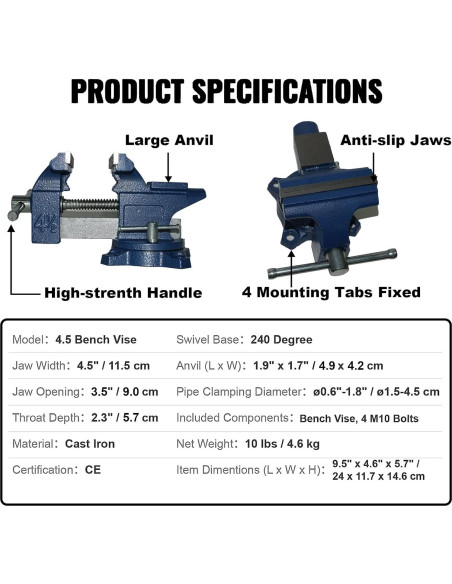 Morsa de Banco PPUMP 11.5 cm Hierro Fundido Azul