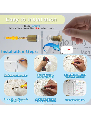 Calendario Acrílico Transparente IJIJIJ 43x33 cm con Marcadores