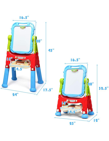 Caballete de Arte Costzon para Niños Ajustable Doble Cara Azul