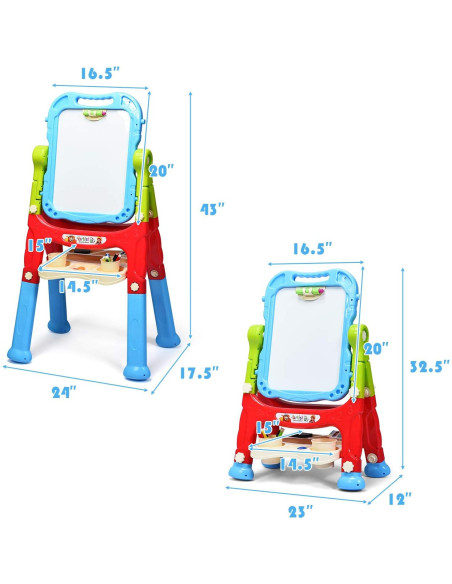 Caballete de Arte Costzon para Niños Ajustable Doble Cara Azul