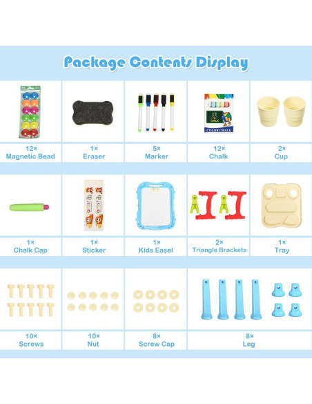 Caballete de Arte Costzon para Niños Ajustable Doble Cara Azul