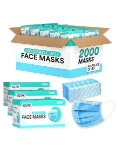 2000 Mascarillas Desechables VEEBOOST 3 Capas Azul Transpirables