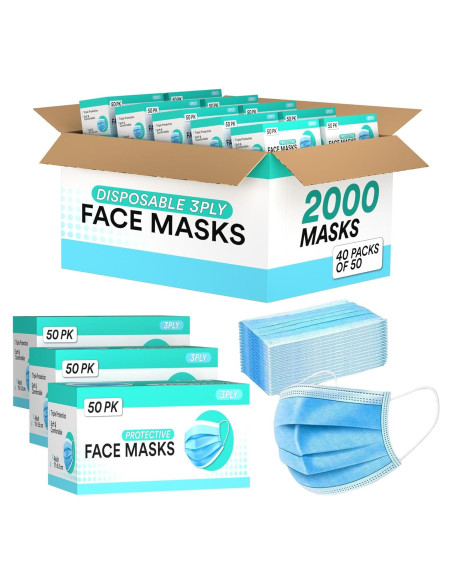 2000 Mascarillas Desechables VEEBOOST 3 Capas Azul Transpirables