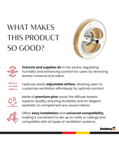 Difusor de Aire de Madera Steinberg14 17 cm para Sauna