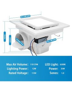 Ventilador Extractor de Baño con Luz LED CMOOD 35W 110 CFM 2
