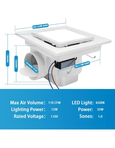 Ventilador Extractor de Baño con Luz LED CMOOD 35W 110 CFM