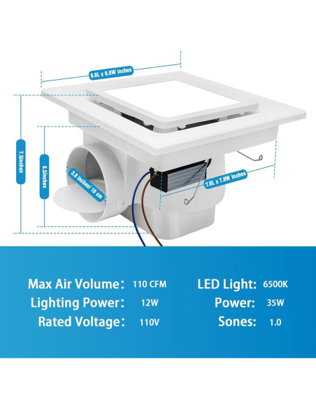 Ventilador Extractor de Baño con Luz LED CMOOD 35W 110 CFM