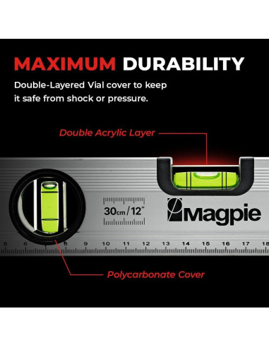 Nivel Magnético Magpie 30 cm 2 en 1 con Burbuja 180/90/45