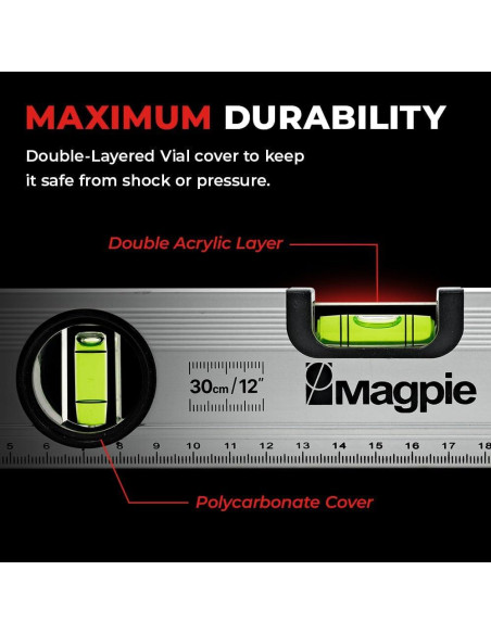Nivel Magnético Magpie 30 cm 2 en 1 con Burbuja 180/90/45