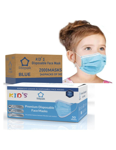 2000 Mascarillas Desechables para Niños Litepak 3 Capas Azul