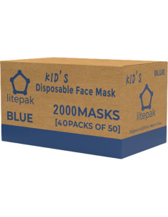 2000 Mascarillas Desechables para Niños Litepak 3 Capas Azul 2