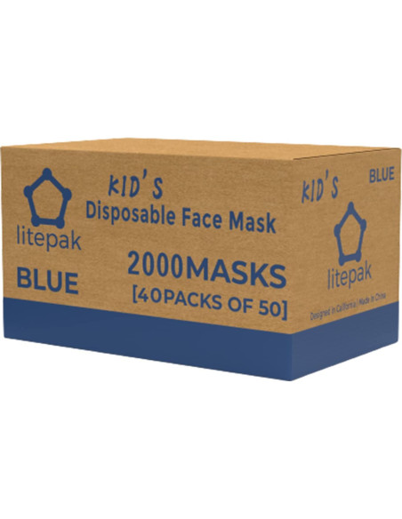 2000 Mascarillas Desechables para Niños Litepak 3 Capas Azul