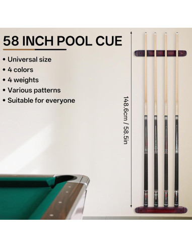 Juego de Palos de Billar Kmise 58" Arce Canadiense 4 Colores