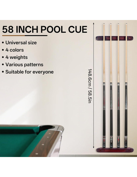 Juego de Palos de Billar Kmise 58" Arce Canadiense 4 Colores