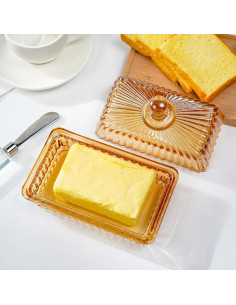 Plato de Mantequilla de Cristal Vintage con Tapa 11.2x16cm 2