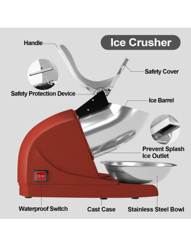 Máquina de Hielo Raspado OKF 380W 130kg/h Acero Inoxidable Rojo