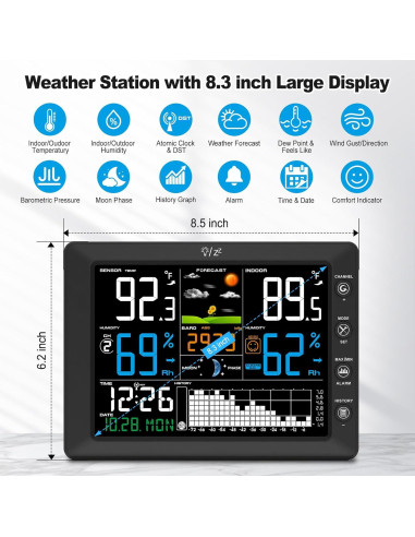 Estación Meteorológica Inalámbrica Urageuxy WS0818 con Reloj Atómico