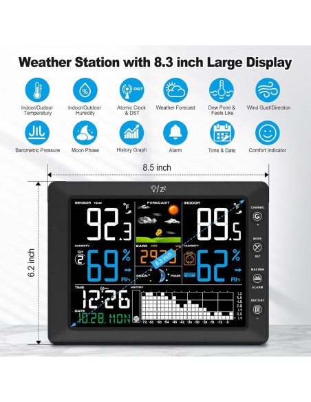 Estación Meteorológica Inalámbrica Urageuxy WS0818 con Reloj Atómico