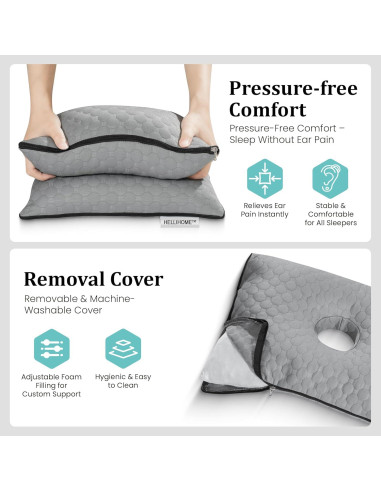 Almohada para Perforación de Orejas HELLiHOME - Espuma Viscoelástica Ajustable