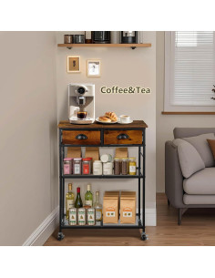 Carrito de Café Rodante NovaNoka con Cajones y Estante Ajustable 2