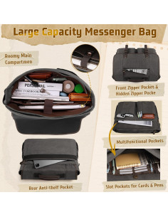 Bolsa de Mensajero RAINSMORE Gris 17" Lona Impermeable 2