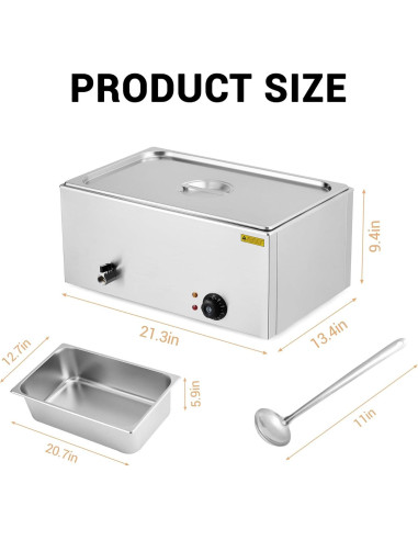 Calentador de Comida Eléctrico Festisoul 21QT 600W Bain Marie