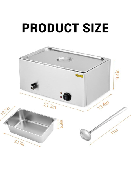 Calentador de Comida Eléctrico Festisoul 21QT 600W Bain Marie
