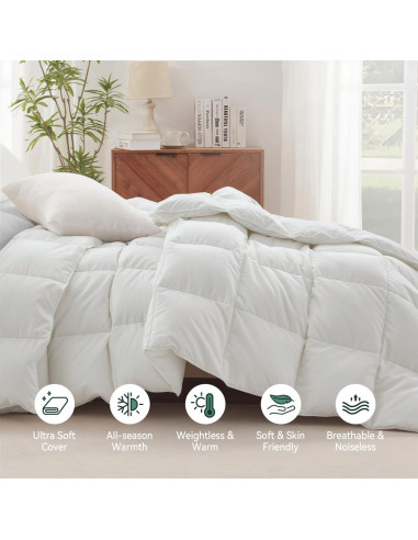 Edredón de Plumas de Ganso WarmKiss King 1555g Algodón Blanco