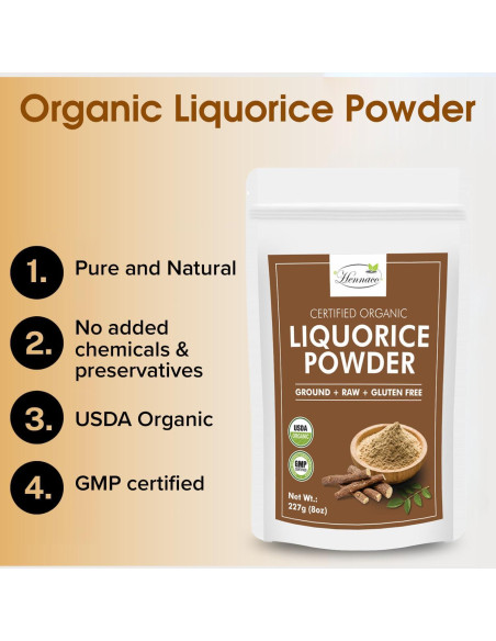Polvo de Regaliz Orgánico Hennaco 227 Gramos - Endulzante Natural