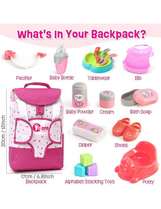 Juego de Accesorios para Muñecas TUZT con Mochila y Pañales 2