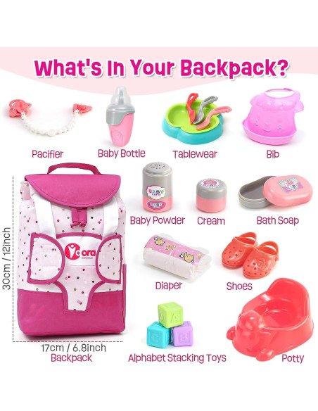 Juego de Accesorios para Muñecas TUZT con Mochila y Pañales