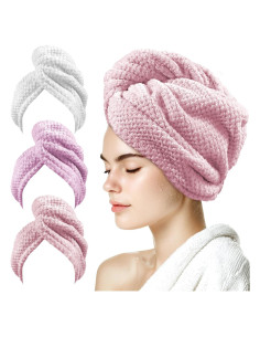 Paquete de 3 Toallas de Microfibra para Cabello Mis Cosas Novedosas - Secado Rápido, 64.5x24.9 cm