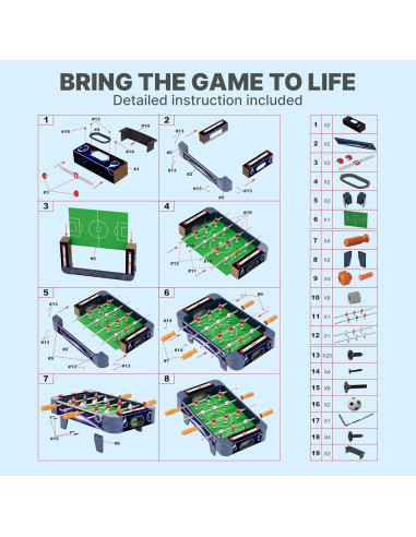 Mesa de Futbolín Mini Queensell 53x31 cm para Niños y Adultos